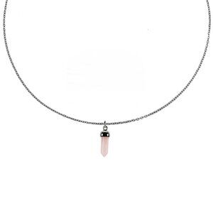 Silver Rose Quartz Point Gemstone Charm Necklace